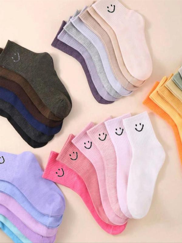 Women's Random Color Smile Face Print Ankle Socks, Comfort Moisture Wicking Low Cut Socks, Socks for Women, Leg Warmers, Summer Clothes Women, Women's Clothing, Breathable Socks for All Seasons Daily Wear, Womenswear