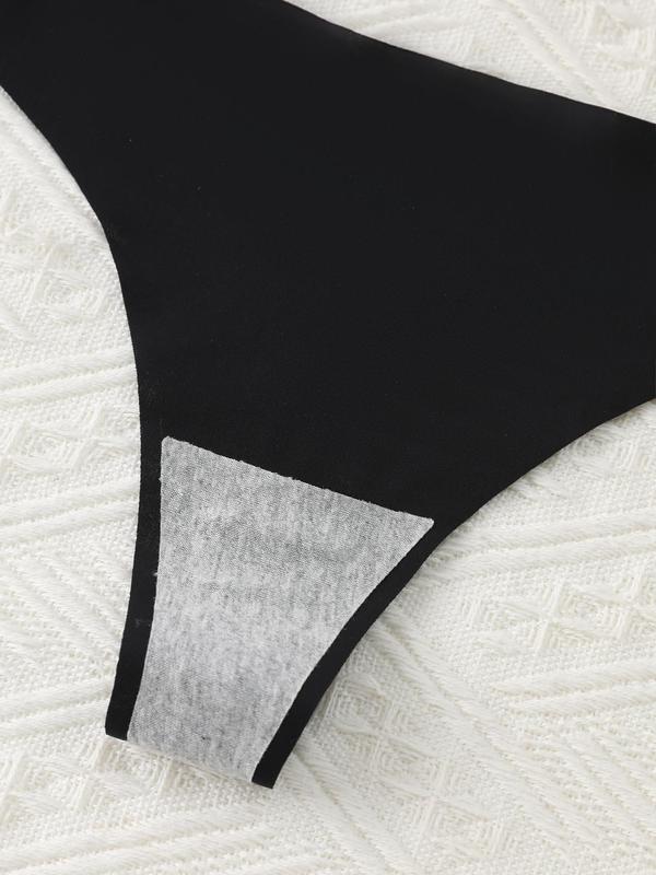 Women's Solid Color Drop Waist Thong, Soft Comfy Breathable Seamless Panty for Daily Wear, Women's Underwear for All Seasons