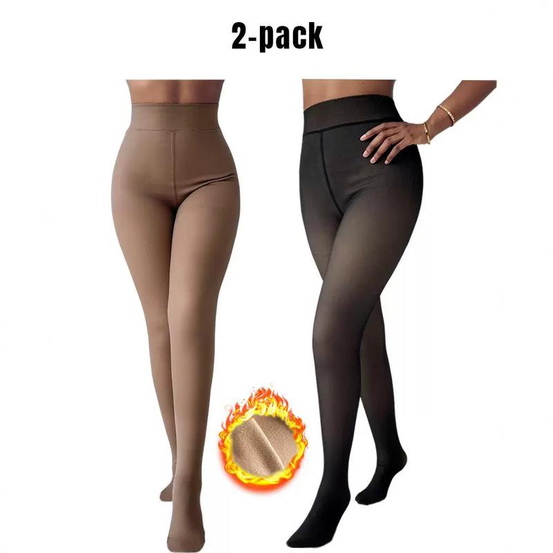 Women 2 Piece Transparent Tight Fleece Lined Thick High Waist Elasticity Thermal Pantyhose Warm Leggings