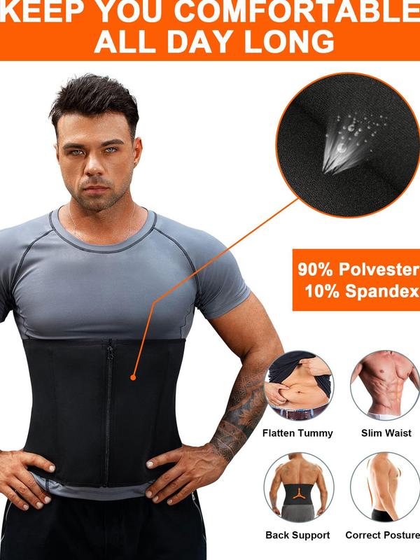 Men's Solid Zipper Waist Trainer, Breathable Comfortable Tummy Control Shaper, Waist Cincher for Men, Shaper for Daily Wear