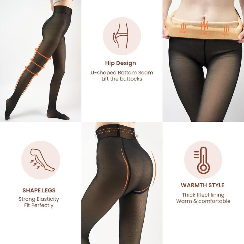 Fleece Lined Tights Women - Fake Translucent Warm Pantyhose Leggings Sheer Thick Tights for Winter,Winter Basic Leggings Thick Semi,Winter Comfort Fleece Tights Available in Plus Size  Underwear Womenswear