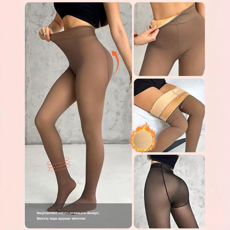 Women 2 Piece Transparent Tight Fleece Lined Thick High Waist Elasticity Thermal Pantyhose Warm Leggings