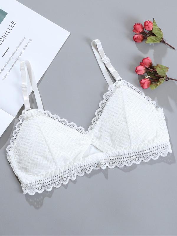 Women's Cut Out Scallop Wireless Lace Bra, Adjustable Strap Push Up Bra, Soft Comfy Breathable Lingerie for All Seasons