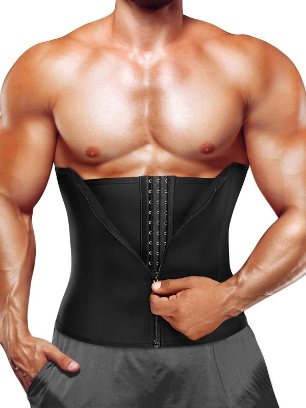 Men's Solid Zipper Waist Trainer, Breathable Comfortable Tummy Control Shaper, Waist Cincher for Men, Shaper for Daily Wear