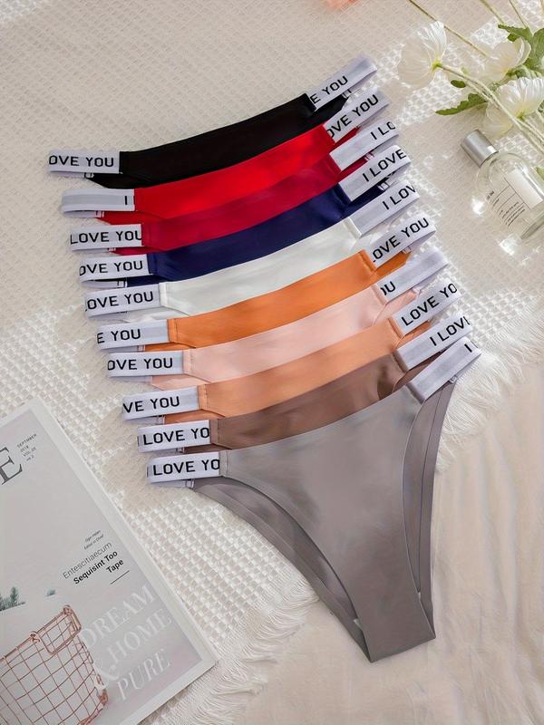 Women's 10pcs Letter Tape High Waist Thong, Seamless Underwear for Women, Panties for Women, Soft Comfy Breathable Panties for Daily Wear, Ladies Underwear for All Seasons