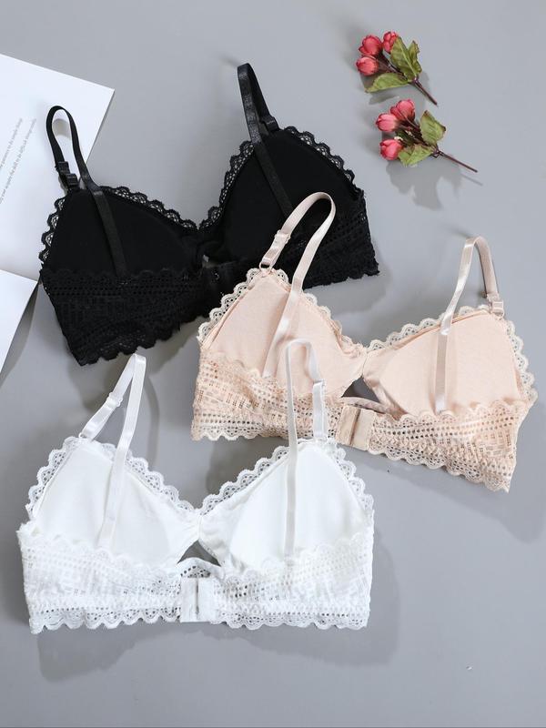 Women's Cut Out Scallop Wireless Lace Bra, Adjustable Strap Push Up Bra, Soft Comfy Breathable Lingerie for All Seasons