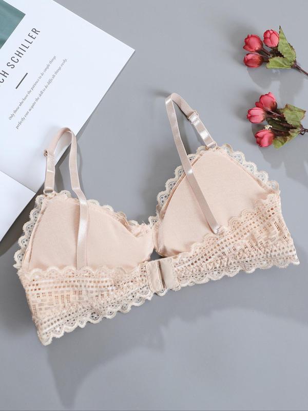 Women's Cut Out Scallop Wireless Lace Bra, Adjustable Strap Push Up Bra, Soft Comfy Breathable Lingerie for All Seasons