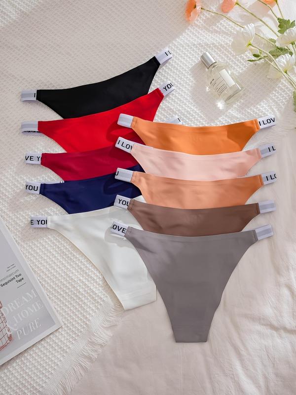 Women's 10pcs Letter Tape High Waist Thong, Seamless Underwear for Women, Panties for Women, Soft Comfy Breathable Panties for Daily Wear, Ladies Underwear for All Seasons