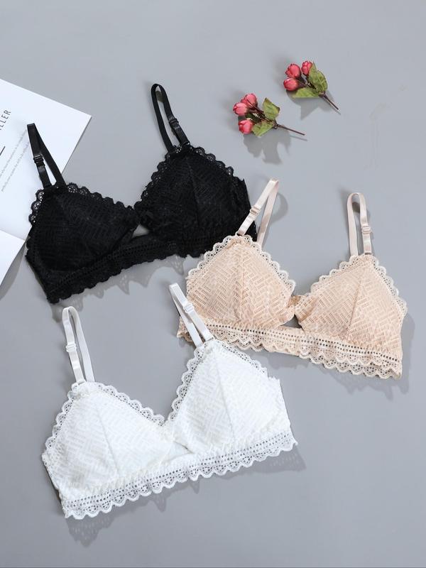 Women's Cut Out Scallop Wireless Lace Bra, Adjustable Strap Push Up Bra, Soft Comfy Breathable Lingerie for All Seasons