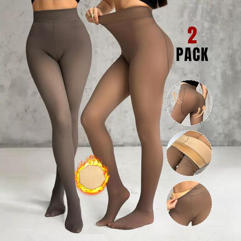 Women 2 Piece Transparent Tight Fleece Lined Thick High Waist Elasticity Thermal Pantyhose Warm Leggings