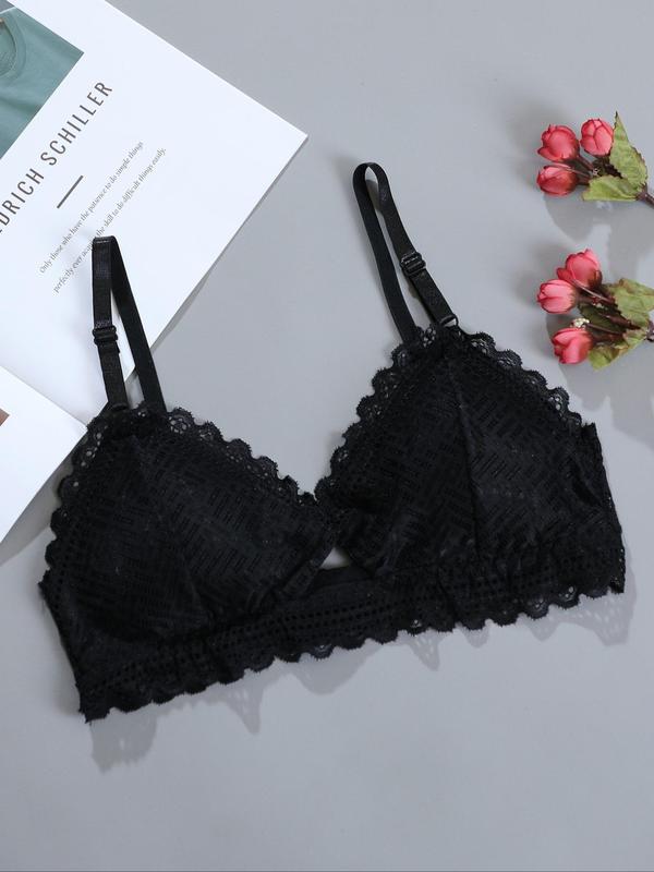 Women's Cut Out Scallop Wireless Lace Bra, Adjustable Strap Push Up Bra, Soft Comfy Breathable Lingerie for All Seasons