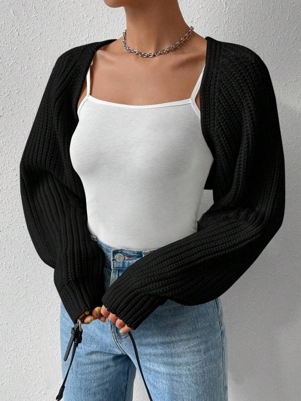 Women's Solid Raglan Sleeve Open Front Crop Shrug Cardigan, Casual Long Sleeve Knitting Cardigan Sweater for Spring & Fall, Fashion Women's Knitwear for Daily Wear, Cardigan for Women, Summer Clothes Women