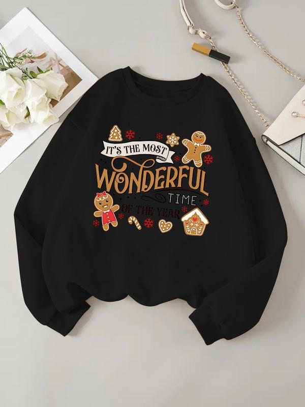 Women's Christmas Print Round Neck Sweatshirt, Casual Long Sleeve Pullover for Fall & Winter, Women's Clothes for Daily Wear