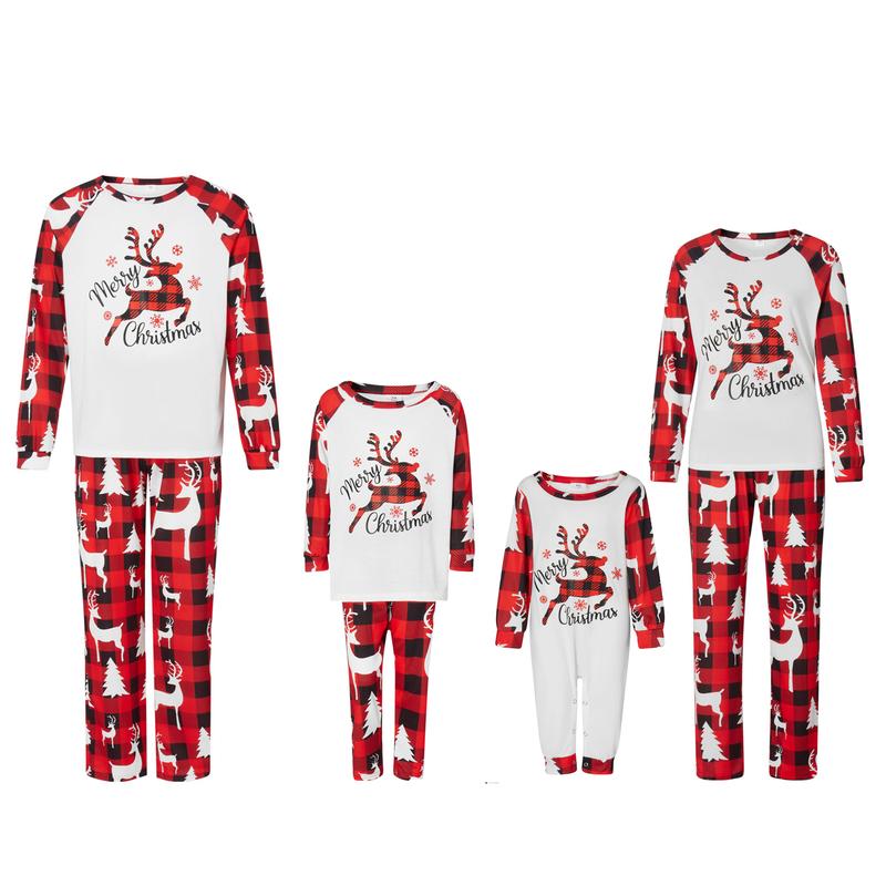 2024 New Christmas Family Pajamas Matching Set Elk Print Long Sleeve Tops and Red Plaid Pants Homewear Sleepwear Loungewear Nightwear Xmas Pj's Clothes Womenswear Check