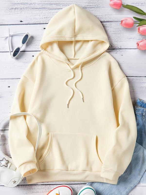 Women's Cherry & Letter Print Drop Shoulder  Thermal Lined Hoodie, Fashion Casual Drawstring Pocket Hooded Sweatshirt for Daily Holiday Outdoor Wear, Ladies Clothes for Fall & Winter