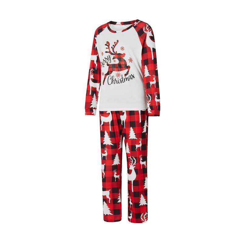 2024 New Christmas Family Pajamas Matching Set Elk Print Long Sleeve Tops and Red Plaid Pants Homewear Sleepwear Loungewear Nightwear Xmas Pj's Clothes Womenswear Check