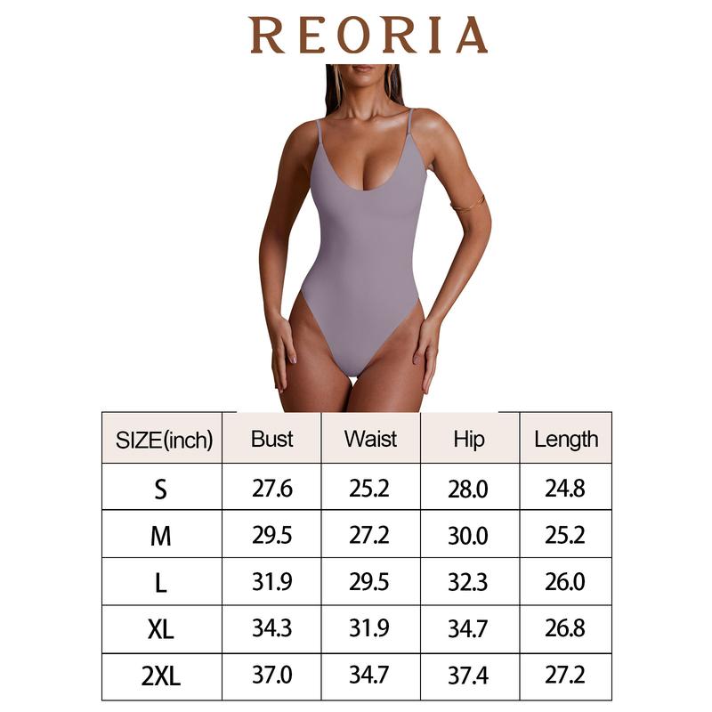 REORIA Womens Summer Sexy Deep Round Neck Double Lined Sleeveless Trendy Going Out Bodysuit Tank Tops