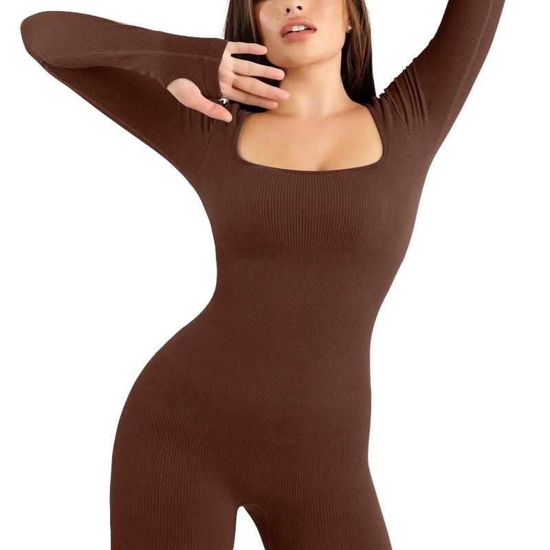 FeelinGirl The Jumpsuit Seamless Thumb Hole Square Neck Long Sleeve  Soft Womenswear