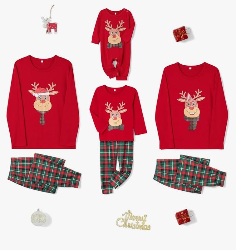 2024 Christmas Matching Family Pajamas Set - Breathable Cotton Sleepwear Pajamas - Round Neck, Pants family matching