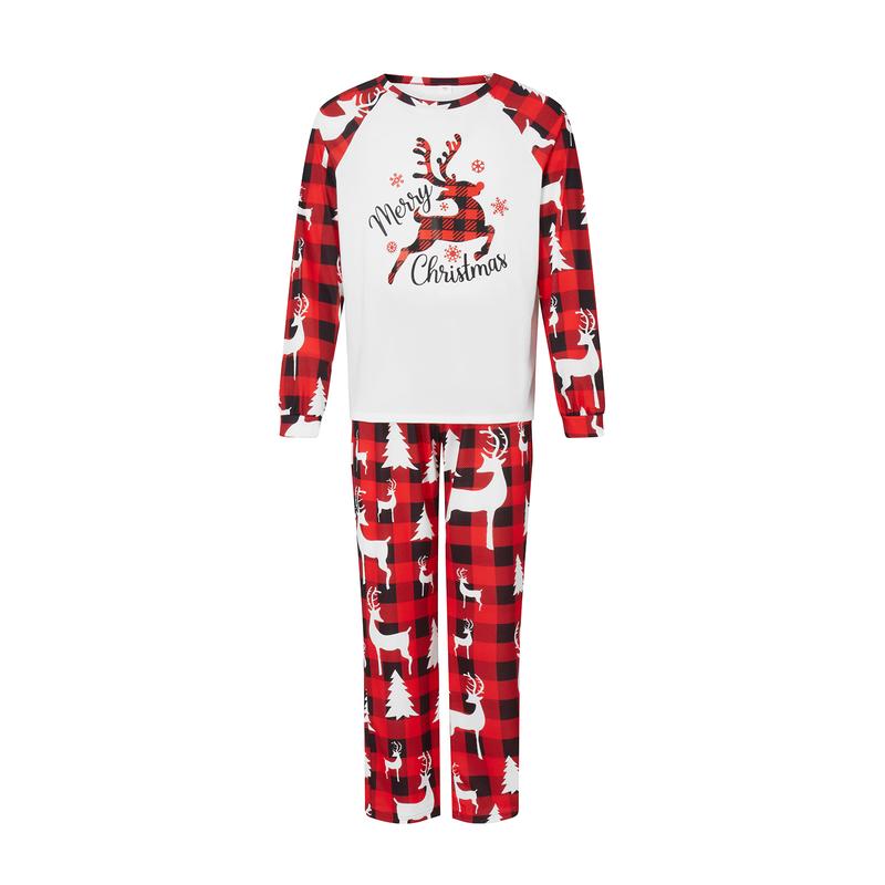 2024 New Christmas Family Pajamas Matching Set Elk Print Long Sleeve Tops and Red Plaid Pants Homewear Sleepwear Loungewear Nightwear Xmas Pj's Clothes Womenswear Check