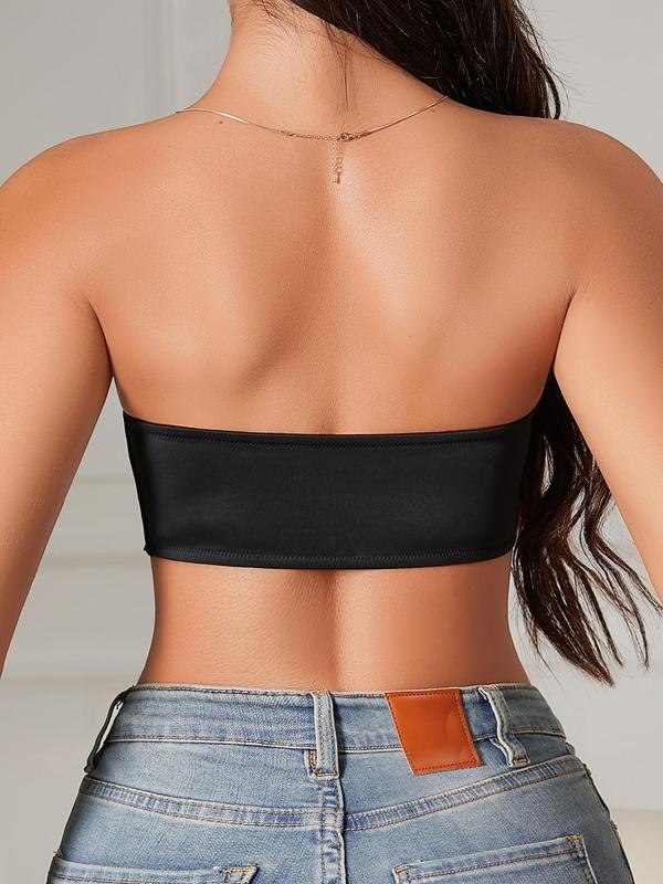 Women's Solid Wireless Push Up Bandeau Bra, Comfortable Adjustable Hook & Eye Closure Front Strapless Lingerie Top, Women's Lingerie for All Seasons