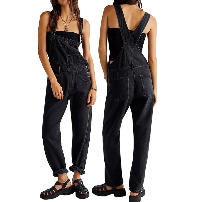 Women's Casual Stretch Adjustable Denim Bib Overalls Jeans Pants Jumpsuits with Pockets