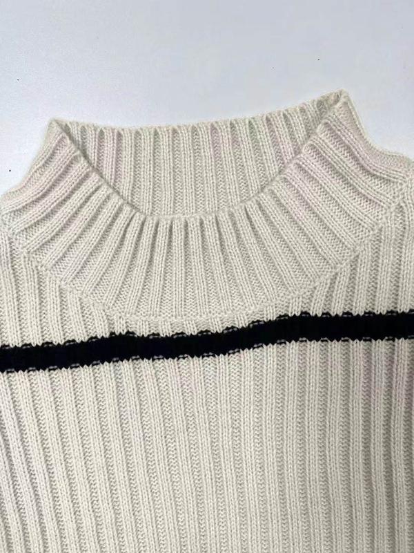 Women's Contrast Binding Drop Shoulder Sweater & Wide Leg Pants Two-piece Set, Casual Fashion Cozy Knitwear Set for Daily Outdoor Wear, Women Knitwear for Fall & Winter