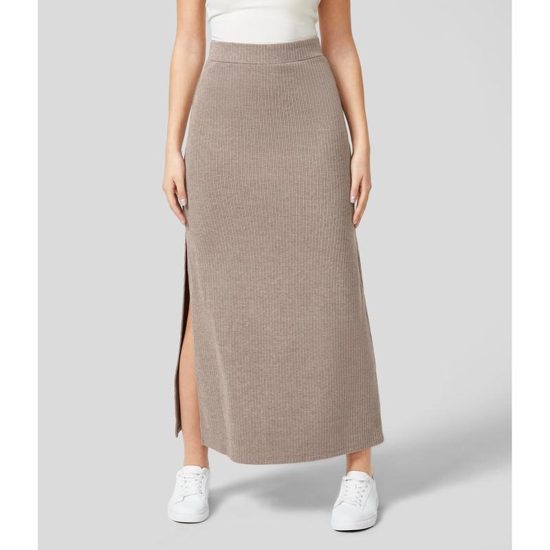 Halara Ribbed High Waisted Split Hem A Line Maxi Casual Skirt