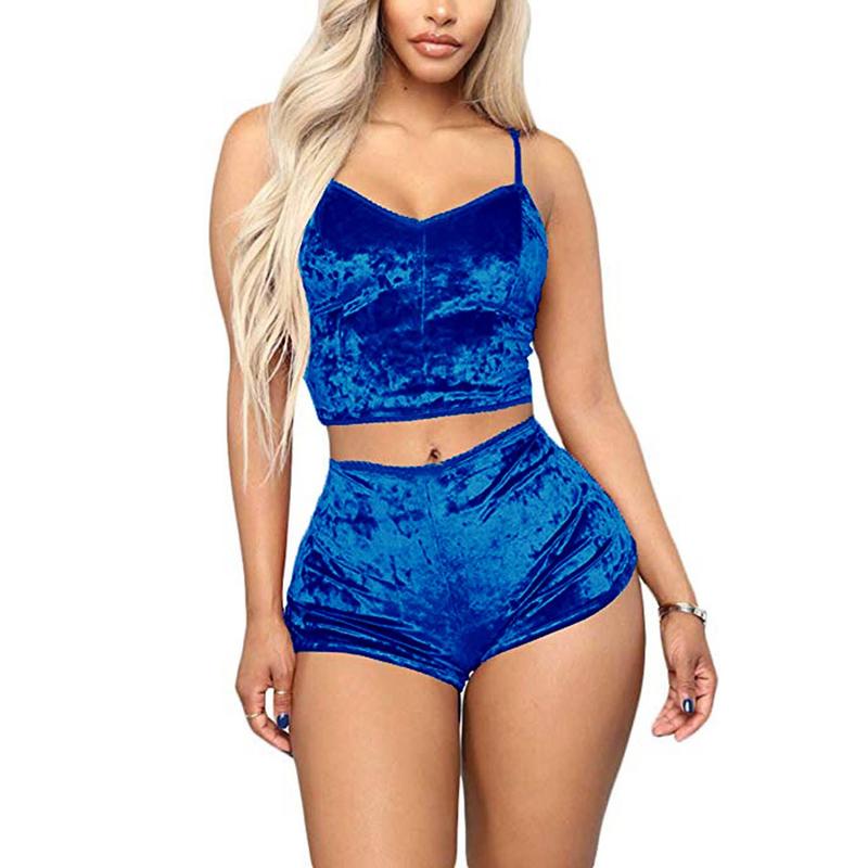 Women Sexy 2PCS Lingerie Set,Solid Color Sling Crop Top, Short Elastic Band Pants, Summer Sleepwear Set Trouser Pjs Basic