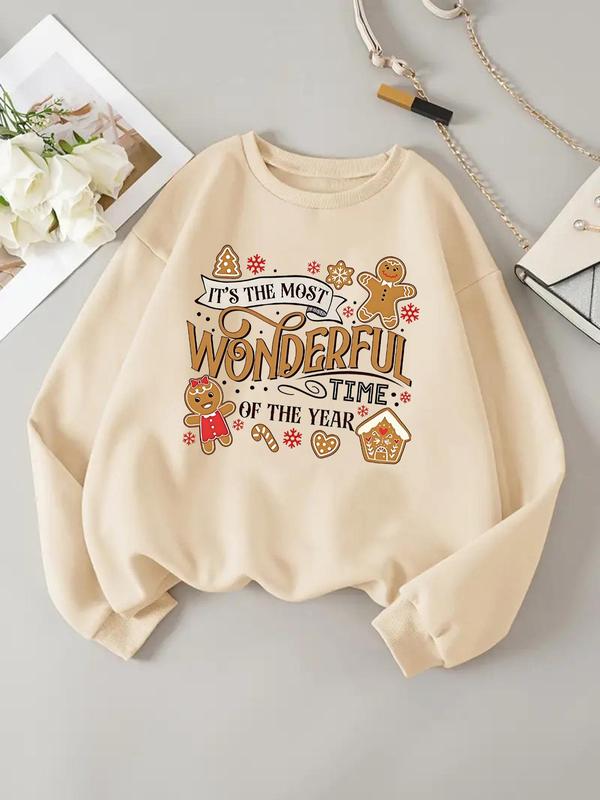 Women's Christmas Print Round Neck Sweatshirt, Casual Long Sleeve Pullover for Fall & Winter, Women's Clothes for Daily Wear