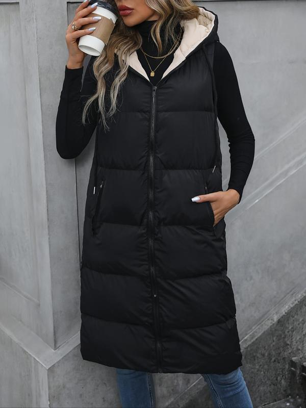 Women's Solid Color Hooded Puffer Vest Coat, Casual Thermal Sleeveless Zip Up Outerwear for Fall & Winter, Coats for Winter Women 2024, Women's Clothes for Daily Wear