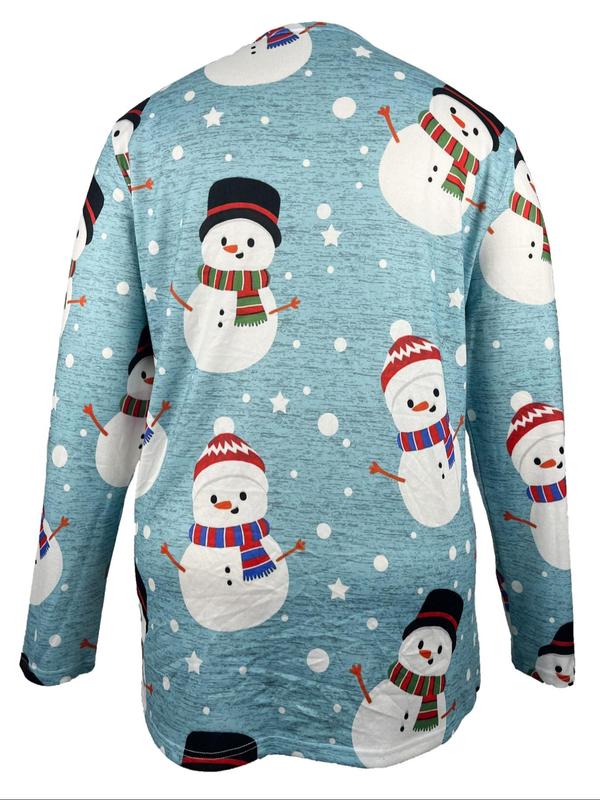  Snowman Print Open Front Coat, Casual Long Sleeve Outerwear for Fall & Winter, Women's Clothes for Daily Wear