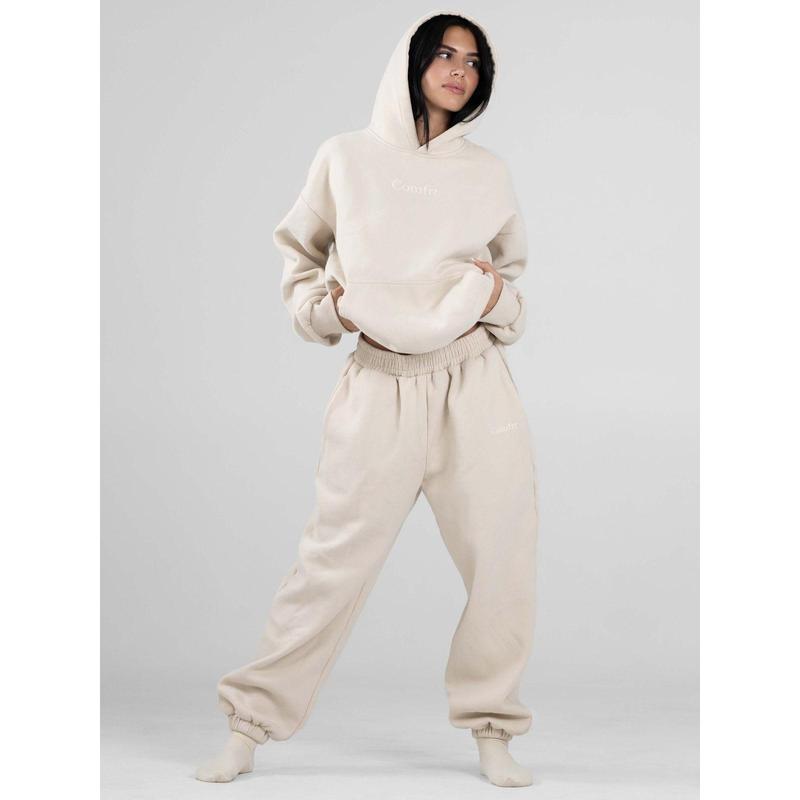 New Women's Comfrt Machine Embroidery Chinese Cotton plus Velvet Oversized Couple Hoodie Two-Piece Casual Loose Track Pants Suit Womenswear Clothing