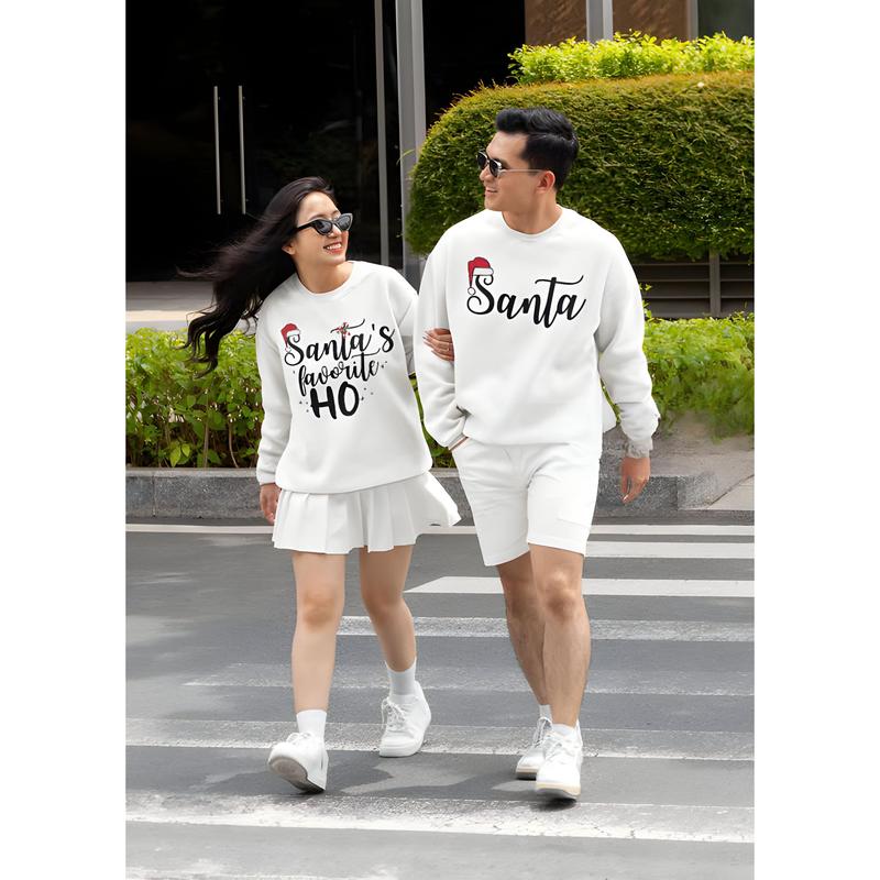 Santa's Favorite Ho Sweatshirt Matching Christmas Pajamas For Couples Funny Christmas Couple Sweatshirt His and Hers Xmas Pjs Xmas Party Couple Y8S