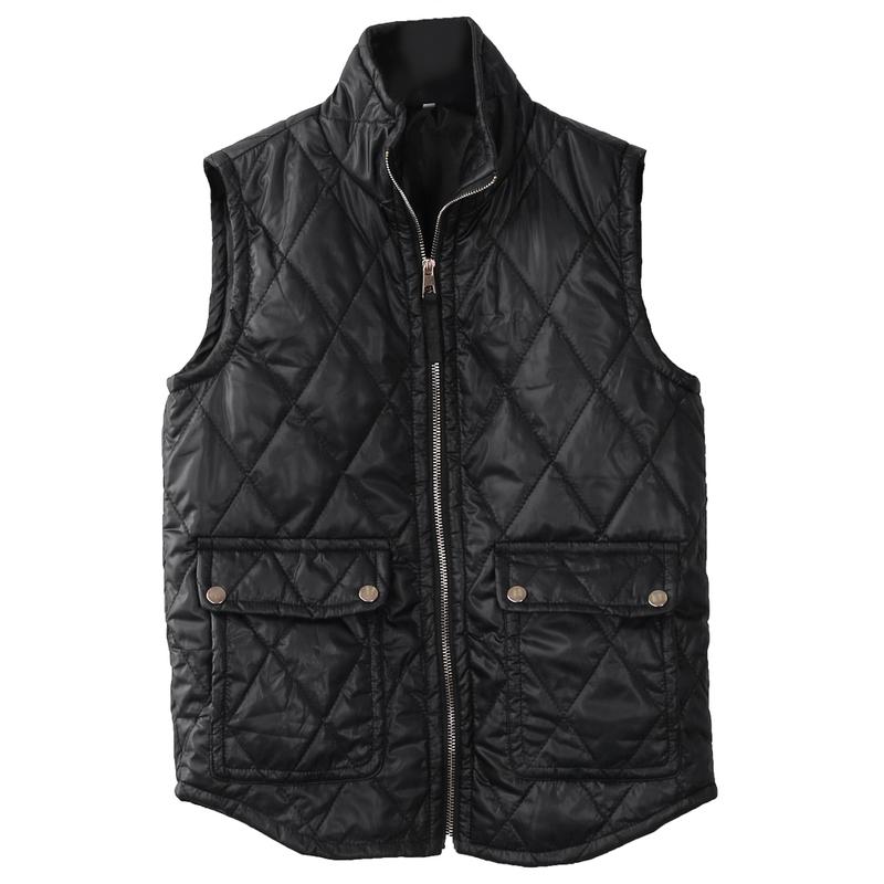 Women Warm Vest Solid Color Stand Collar Warm Padded Zipper Up Side Pockets Gilet Quilted Puffer Wild Vest