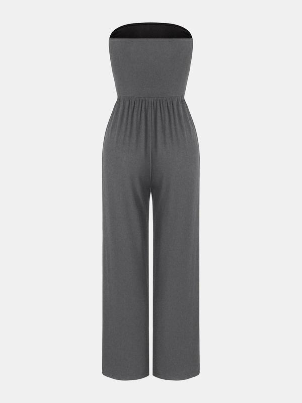 YOZY [3 colors] Strapless Wide Leg Tube Jumpsuit, Minimalist Casual Comfort Basic Sleeveless High Waist Jumpsuit, 2024 Women's Daily Outfits for Spring & Fall