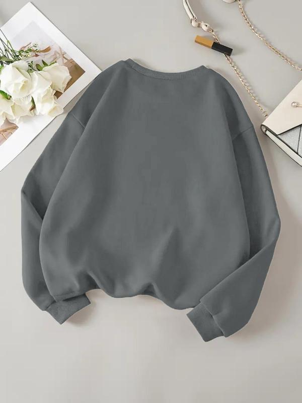 Women's Christmas Print Round Neck Sweatshirt, Casual Long Sleeve Pullover for Fall & Winter, Women's Clothes for Daily Wear