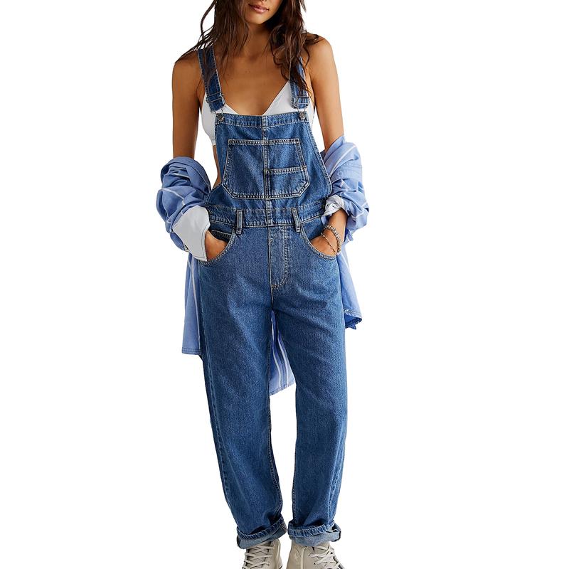 Women's Casual Stretch Adjustable Denim Bib Overalls Jeans Pants Jumpsuits with Pockets