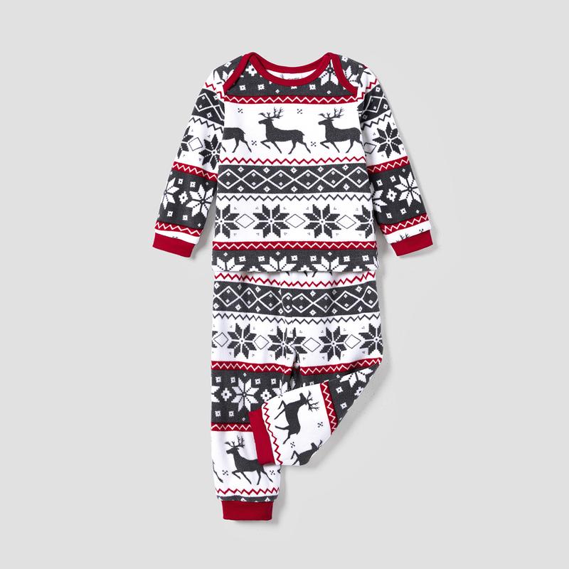 PatPat Christmas Family Matching Reindeer & Snowflake All-over Print Long-sleeve Fleece Pajamas Sets