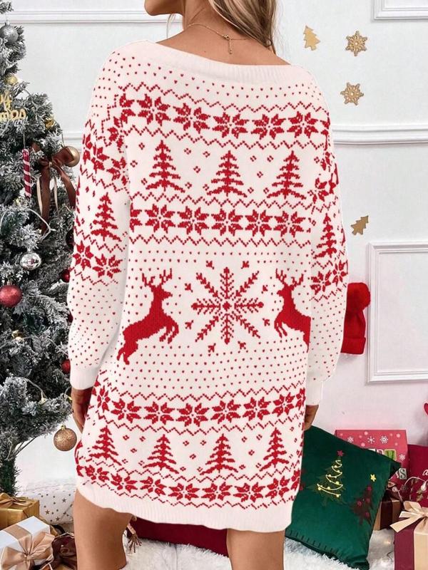 Christmas Deals Women's Christmas Print Round Neck Bodycon Sweater Dress, Casual Long Sleeve Crew Neck Knit Dress for Party Holiday Vacation, Women Crewneck Knitwear Christmas 2024 Trend, Fall & Winter Outfits