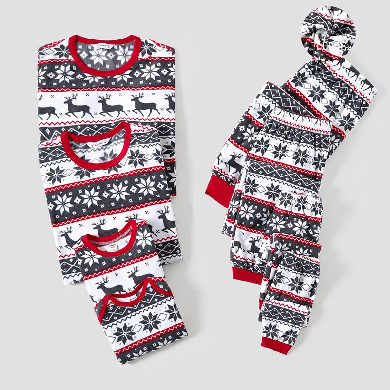 PatPat Christmas Family Matching Reindeer & Snowflake All-over Print Long-sleeve Fleece Pajamas Sets