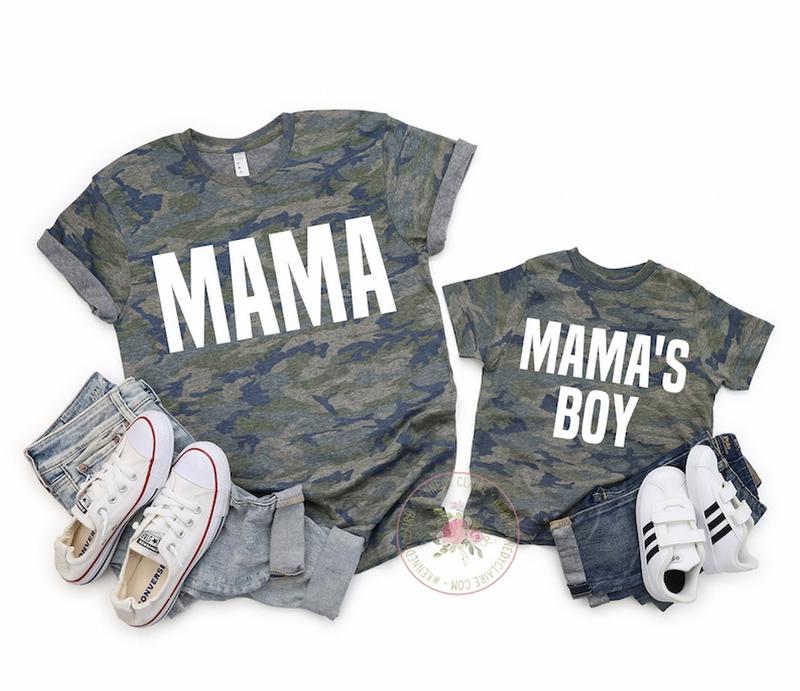 Mamas Boy Mommy and Me Outfits Mothers Day Gift for Mom Gift from Son Camo Tee Mom and Son Matching Shirts