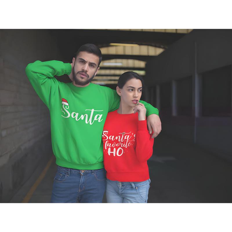 Santa's Favorite Ho Sweatshirt Matching Christmas Pajamas For Couples Funny Christmas Couple Sweatshirt His and Hers Xmas Pjs Xmas Party Couple Y8S