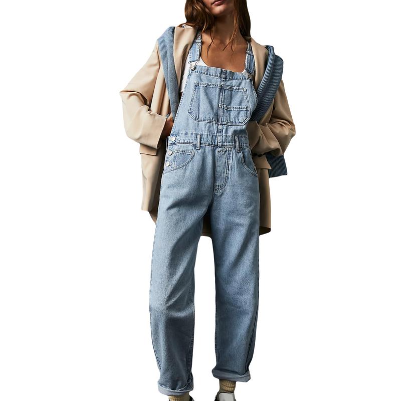 Women's Casual Stretch Adjustable Denim Bib Overalls Jeans Pants Jumpsuits with Pockets