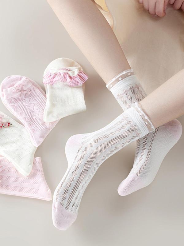 Women's Bow Decor Ruffe Trim Crew Socks, Casual Soft Comfy Breathable Socks for Daily Wear, Ladies Socks for All Seasons