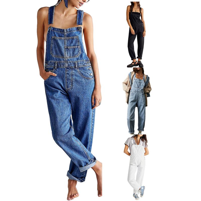 Women's Casual Stretch Adjustable Denim Bib Overalls Jeans Pants Jumpsuits with Pockets