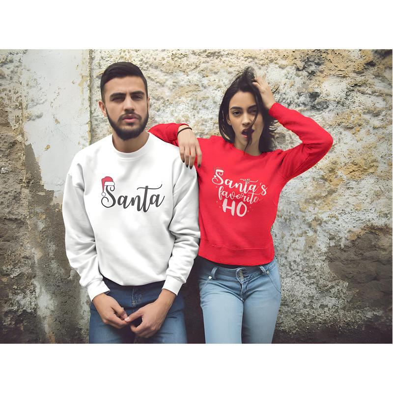 Santa's Favorite Ho Sweatshirt Matching Christmas Pajamas For Couples Funny Christmas Couple Sweatshirt His and Hers Xmas Pjs Xmas Party Couple Y8S