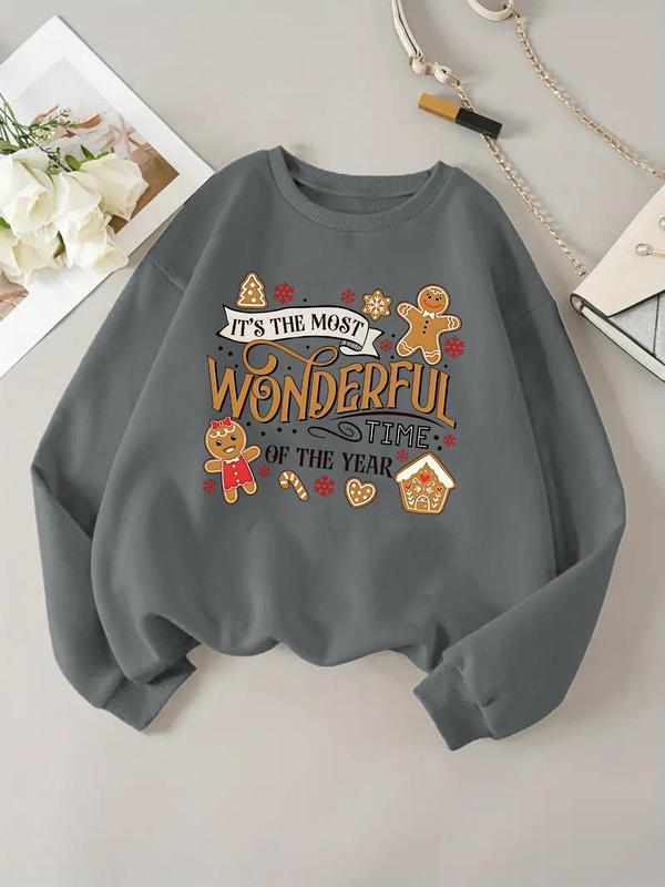 Women's Christmas Print Round Neck Sweatshirt, Casual Long Sleeve Pullover for Fall & Winter, Women's Clothes for Daily Wear