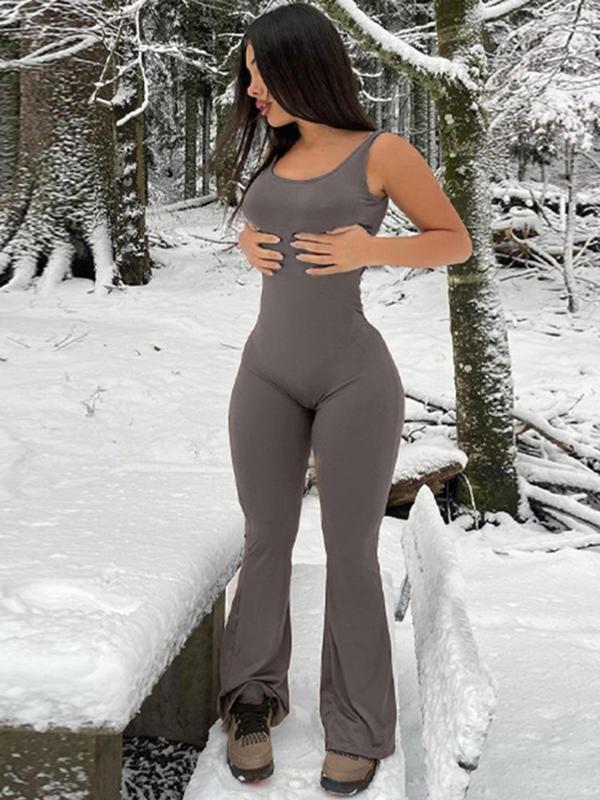 Women's Plain Cut Out Backless Sleeveless Jumpsuit, Casual Comfort Basic Minimalist Scoop Neck High Waist Jumpsuit for Summer, Summer Outfits 2024, Summer Clothes, Lady's Overalls Clothes for Daily Wear, Womenswear