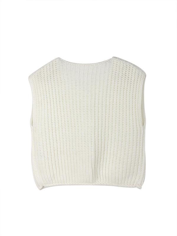 Women's Plain Button Front Pocket Sweater Vest, Casual Sleeveless Round Neck Knitwear for Daily Wear, Ladies Knitting Clothes for All Seasons